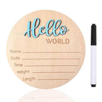 Baby Announcement Sign, 5.9 Inch Wooden Hello World Newborn Signs, Birth Announcement Sign, Baby Shower Hospital Nursery for Newborn Boys and Girls (Sky Blue,Pen)