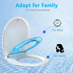 Toddler Toilet Seat with Potty Training Seat Round 16.5inch, 2 in 1 Toilet Seat for Family Built-in Baby Seat Removable, Soft Close + Easy Clean, PP Safe Material, Blue