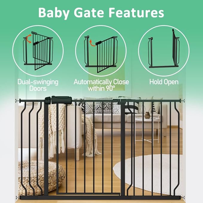 ALLAIBB Extra Wide Pressure Mounted Baby Gate Walk Through Child Kids Safety Toddler Tension Black Long Large Pet Dog Gates with Extension for doorways Kitchen (71.65-85.03"/182-218cm, Black)