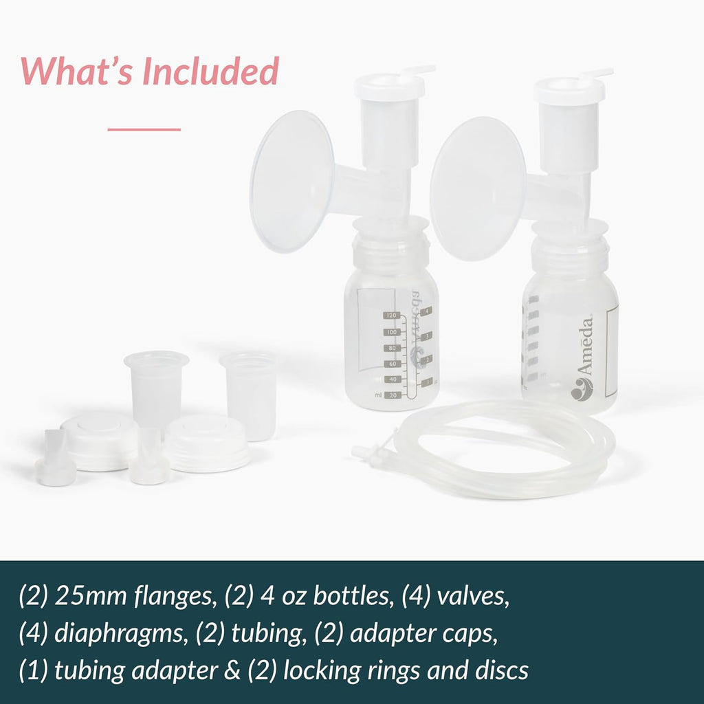 Ameda HygieniKit Universal Milk Collection System | Hands Free Breast Pump Accessories | (New & Improved) | Breastfeeding Supplies | Pumping Essentials | Flanges, Bottles, Valves, Diaphragms & Tubing