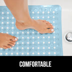 GORILLA GRIP Patented Bath Tub Shower Mat, Machine Washable Bathtub Floor Liner Mats, Suction Cups and Drain Holes to Keep Tubs Clean, Soft on Feet, Bathroom Essentials, 35x16 Inch, Clear Blue