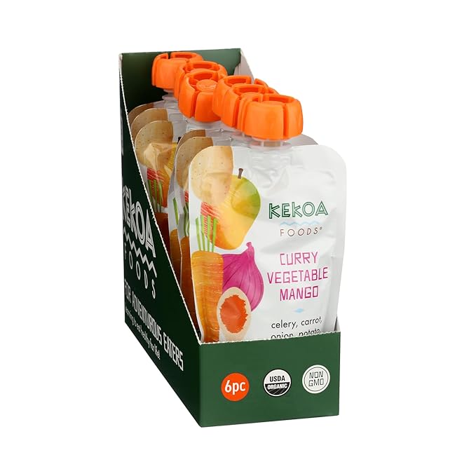 Kekoa Foods Curry Vegetable Mango Baby Food Purée | 100% USDA Certified-Organic, No Sugar Added | Organic, Non-GMO, Gluten-Free, Vegan | Mild Curry with Celery, Carrot & Potato | 3.5 oz Squeeze Pouch