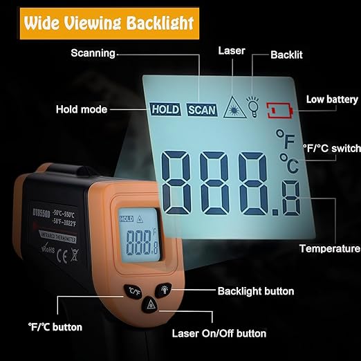 Infrared Thermometer Gun for Cooking, OnniOne Laser Thermometer Gun for Blackstone Pizza Oven, -58℉~1022℉ Non Contact Temperature Gun with Carrying Storage Case, LCD Backlit (NOT for Human)