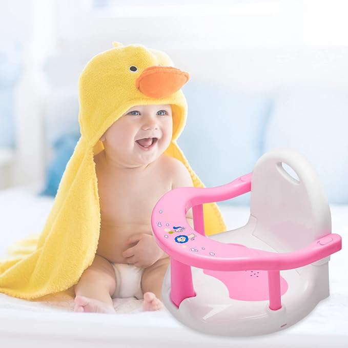 Foldable Baby Bath Seat, Non-Slip Bath Chair - Suction Cup Bathtub Seat for Babies 6-18 Months (Pink/White)
