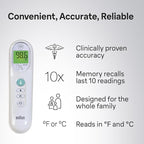 Braun No Touch 3-in-1 Thermometer for Adults, Kids & Babies, Measures Forehead, Liquid and Food Temps, Professional Accuracy & Color Coded Fever Guidance