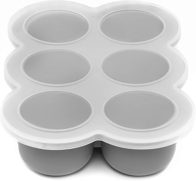 WeeSprout Silicone Freezer Tray with Clip on Lid Perfect Food Storage Container for Homemade Baby Food, Vegetable, Fruit Purees, and Breast Milk (Bright Grey, Six 3 Ounce Sections)