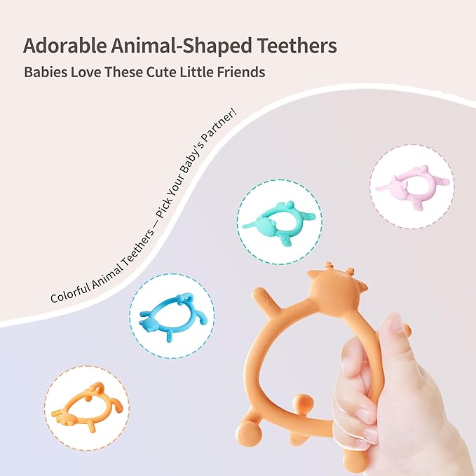 Pigeon Silicone Animal-Shaped Baby Teether, Pink Rabbit, 3M+, 1 Count – Multi-Textured Teething Relief Toys, Lightweight & Easy to Grasp