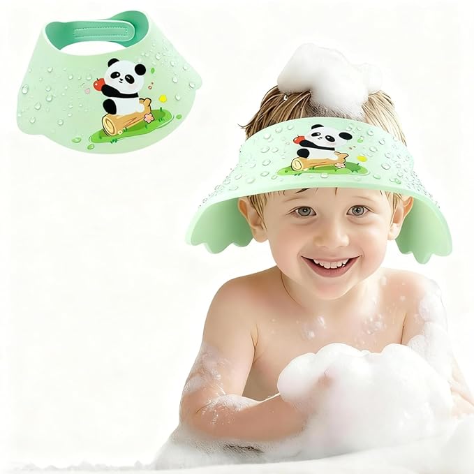 Baby Shower Cap Shield - Adjustable Waterproof Shower Visor for Kids, Soft Baby Hair Washing Shield with Ear Protection, Perfect for Toddlers & Children (giant panda)