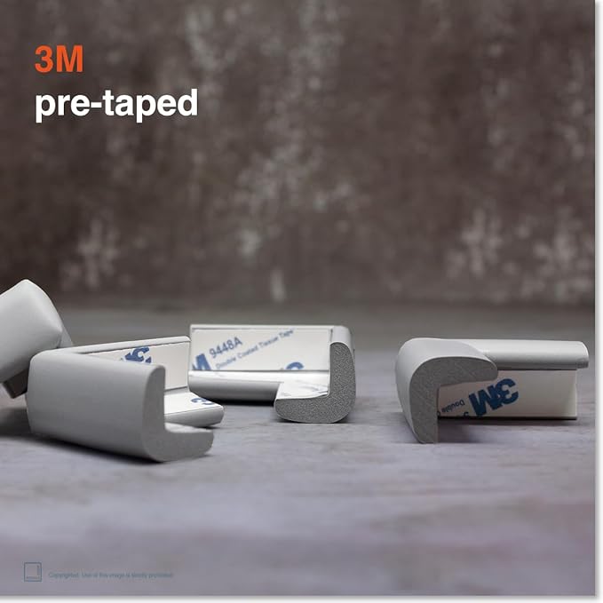 Roving Cove Slimfit Corner Protector for Baby Proofing (8 Small Corners), Soft Rubber Foam Furniture Safety Bumper Guards, 3M Adhesive Pre-Taped, Stone Grey