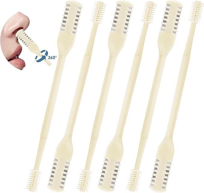 6 Pcs 2-in-1 Nasal Cutter, Upgrade Double Sided Nose Knife, 360 Nostril Hair Remover Tool, Trimmer for Men, Women, Soft Cleaning Brush (Cream)