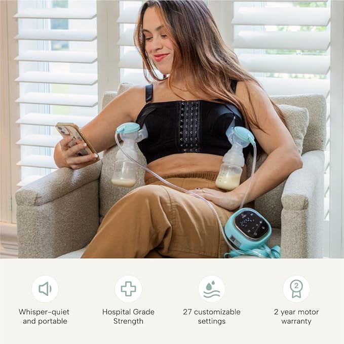 Zomee Z2 Double Electric Breast Pump – with Expression, Massage, and 2-Phase Modes - Hospital Grade Rechargeable, Portable, Hands Free Wearable Breast Pump