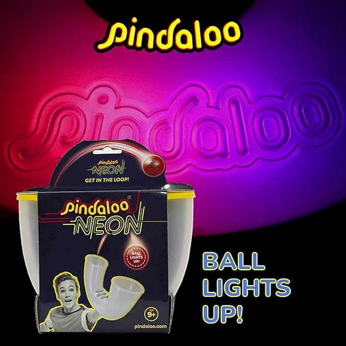 pindaloo Original Led Light Neon Skill Game with 2 Balls- Gifts for Kids and Adults Indoor & Outdoor Games, Girls, & Teens - Gift Ideas, Fun Stuff, Develops Motor & Juggling Skills (Neon)
