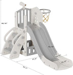 YUFU 5 in 1 Toddler Slide, Kids Slide with Climber, Basketball Hoop and Ball, Outdoor Indoor Playset for Toddlers Age 1-3 (Beige+Gray)