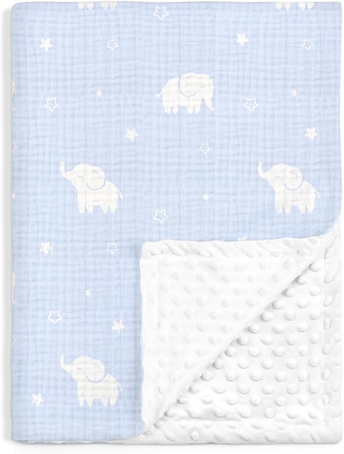 Elephant Baby Blankets for Boys Girls, Soft Nursery Minky Blankets with Muslin and Dotted Fleece Back 30x40 inches, Receiving Bed Quilt for Newborn, Infants, Toddlers