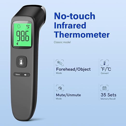 Forehead and Ear Thermometer for Adults and Kids, Fast Accurate Thermometer with Fever Alarm, 1S Reading & Silent Mode, Easy to Use for Baby, Kids & Elderly (Black)