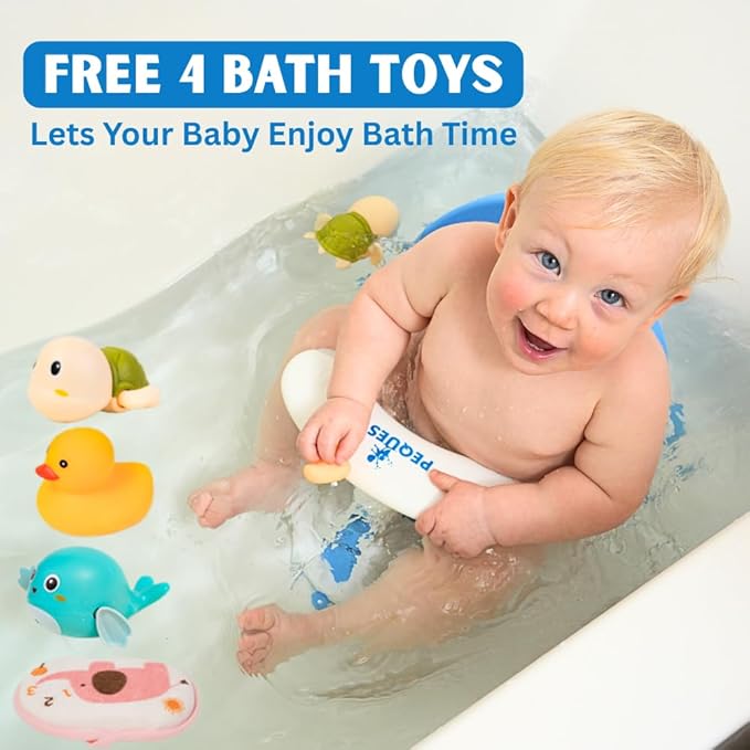 Baby Bath Seat for Babies 6 Months & Up Sitting Up | Non-Slip Bath Seat with Safety Suction Cups & Temperature Alert, Baby Bath Seat for Tub, Shower & Bathtub (Blue)