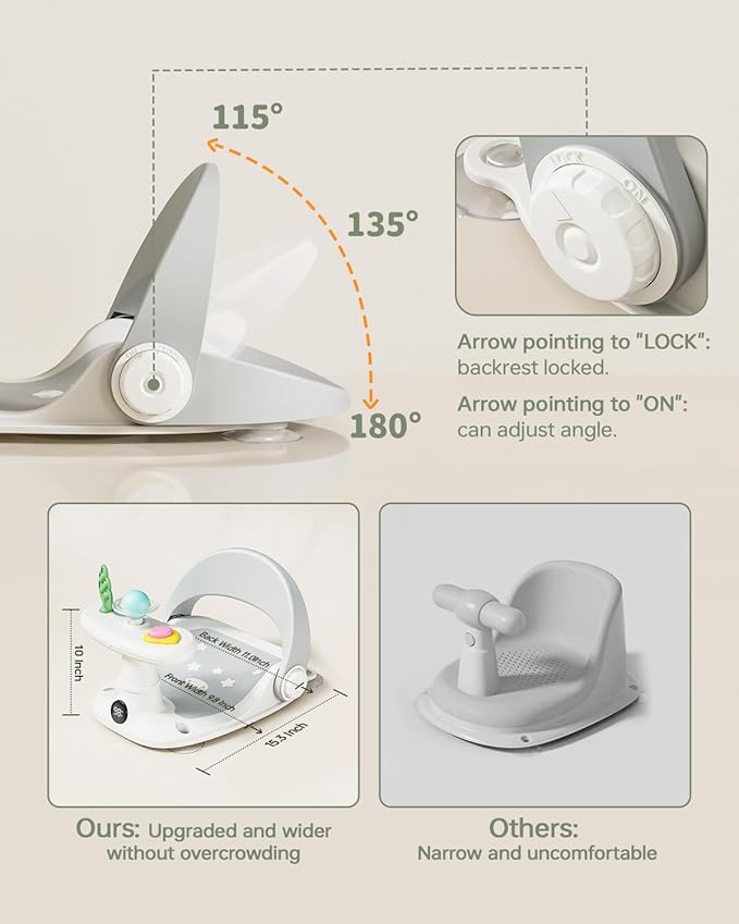Baby Bath Seat for Babies 6 Months & Up Bath Seats for Babies Sitting Up Non-Slip Infant Bathtub Chair with Suction Cups & Water Thermometer for Toddlers Sitting Up, Easy to Clean (Gray)