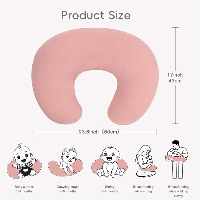 FUNUPUP Rayon Made from Bamboo Nursing Pillow Cover Compatible with Boppy Nursing Pillow, Stretchy Baby Nursing Covers for Breastfeeding Pillows for Boys Girls, Pink