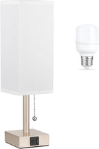 aooshine White Small Table Lamp for Bedroom - 3 Color Temperature 3000K 5000K 4000K Bedside Lamp, Pull Chain Control, USB A and C Ports, Light Gold Base, Bulb Included