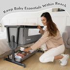 Papablic 4 in 1 Baby Bassinet, Bedside Bassinet for Baby, Adjustable Rocking Bassinet Bedside Sleeper with Soft Mattress & Storage Basket, Easy to Assemble, Black