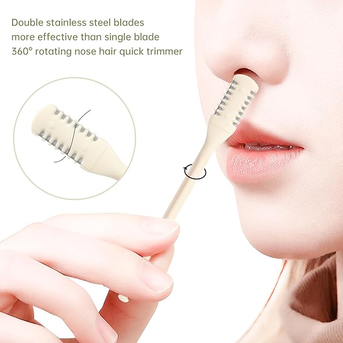 2-in-1 Nasal Hair Cutter for Women,4pcs Double Sided Nasal Hair Cutter,Nostril Hair Remover Tool, 360° Rotating Nose Hair Trimmer with Ear Digger for Men and Women Manual Nose Hair Trimmer