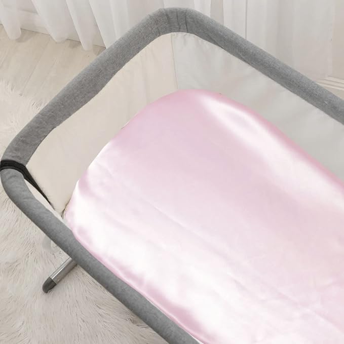 100% Mulberry Silk Cradle Sheets Fitted 18x36x4 - Great for Baby Hair, Fits Most Bedside Sleeper Bassinets Pad Mattress - Soft Silky for Boys and Girls Gift for Newborn and Infant, Light Pink