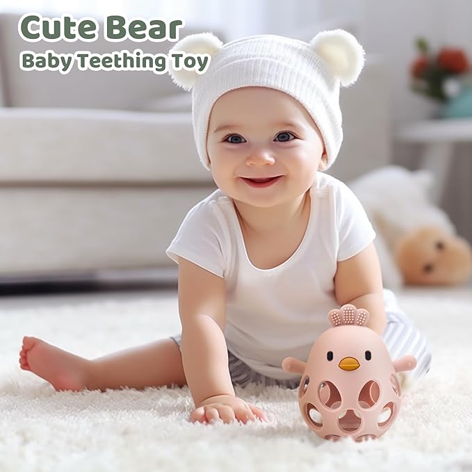 Baby Teething Toys Silicone Teethers - Babies Toys Chew Toys Food Grade Silicone for Sucking Needs, BPA Free for 0-6 6-12 Months(Green Pink)