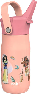 Zak Designs Harmony Disney Princess Kid Water Bottle for Travel or At Home, 14oz Recycled Stainless Steel is Leak-Proof When Closed and Vacuum Insulated (Ariel, Mulan, Moana, Cinderella)
