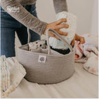 Parker Baby Rope Diaper Caddy Organizer - Nursery Storage Bin and Car Organizer for Diapers and Baby Wipes - Diaper Organizer for Baby Essentials, Baby Shower Gifts - Gray
