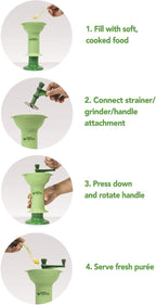 green sprouts Fresh Baby Food Mill - Easily Purees Food for Baby, Separates Seeds & Skins, Compact Size, No Batteries or Electricity Needed, Dishwasher Safe