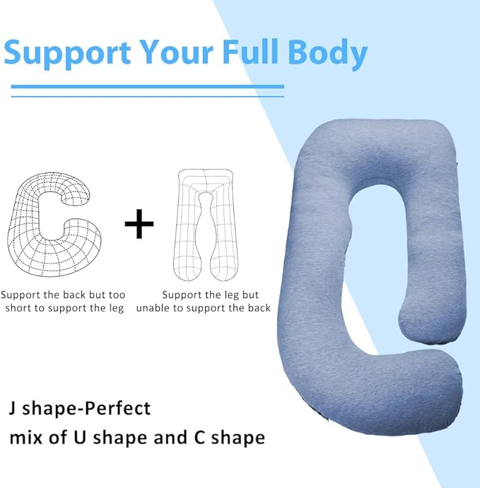 Chilling Home Pregnancy Pillow, U Shaped Pregnancy Pillows for Sleeping Full Body Pillow Maternity Pillow for Pregnant Women 58 inch, Pregnant Women Must Have with Removable Cover, Blue-Jersey