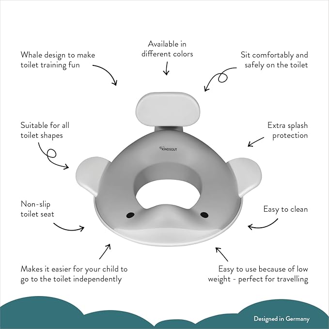 Kindsgut Potty Training Seat in whale design, designed in Germany, suitable for all toilet shapes non-slip toilet seat, Dark Grey