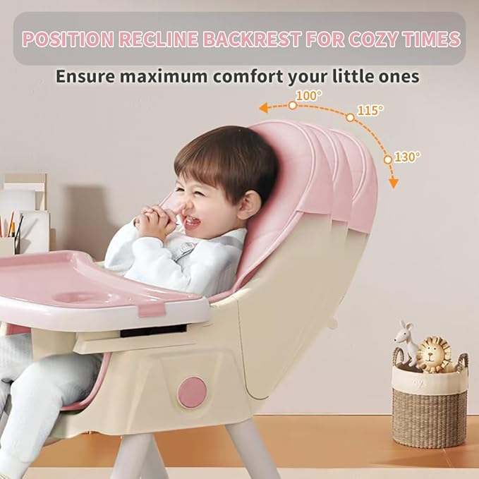 High Chairs for Babies and Toddlers, 4 in 1 Convertible Baby High Chair, Portable High Chair for Travel with Adjustable Height and Back, Foldable HighChair with Wheels& Pu Cushion