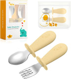 Toddler Utensils, Toddler Forks and Spoons, Baby Spoons Self Feeding, Stainless Steel Baby Silverware with BPA Free Silicone Easy Grip, 8 Months+