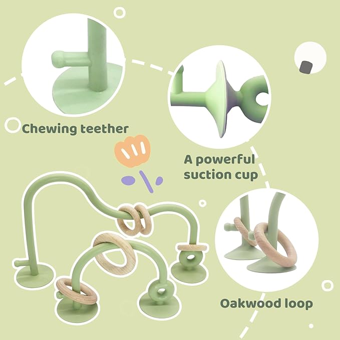 Baby High Chair Toys Teething Chew - Baby Suction Table Toys, Teething Silicone Teethers, Table, Food Grade Silicon for 6 12 18 Months (Green)