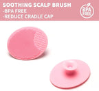 Goat Baby Hair Brush Set, Wooden Comb Massage Scalp Comb, Safe Natural Hair Care Kit, Soft Silicone Bath Brush for Newborns Toddlers (Brush Set+ Pink Massager)