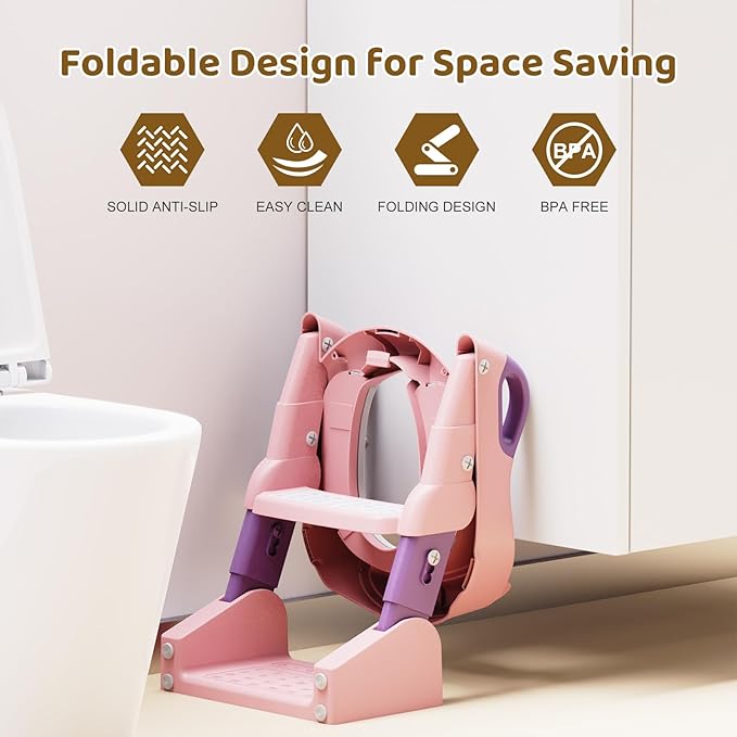Potty Training Seat, 3-in-1 Toddler Toilet Seat with Step Stool Ladder, Splash Guard Anti-Slip Pad, Foldable Potty Chair with Soft Cushion for Toddler Kids Boys Girls