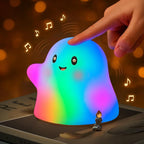 Halloween Ghost Night Light RGB – Touch Night Light for Kids, Rainbow Color-Changing,30-Min Timer,Sounds & Sleep Music, Squishy Silicone, USB Rechargeable, Nursery Decor, Ghost Light Decor