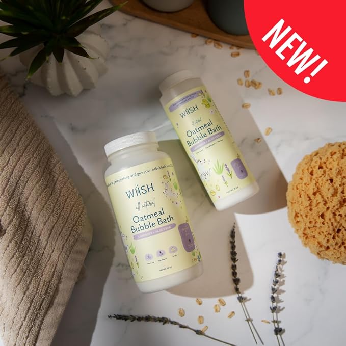 WIISH Baby Oatmeal Bubble Bath - Baby Bubble Bath for Sensitive Skin with 30% Colloidal Oatmeal | Aloe vera powder + Lavender powder Healing Ingredient, soothing Itchiness, Rashes, Dryness 16 oz(260g)