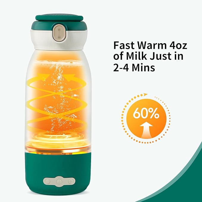Portable Bottle Warmer with Precise Temp Control (95-135°F) - 17 Oz Travel Warmer for Breast Milk, Formula & Water, Fast Heating & USB Quick Charge
