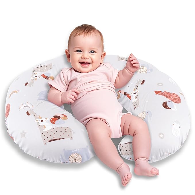 Nursing Pillow, Breastfeeding Pillow with Removable Cover, Ergonomic Breast Feeding Pillow, Baby Feeding Support Cushion for Mom Easier Breastfeeding- Original Size/Animal Gray