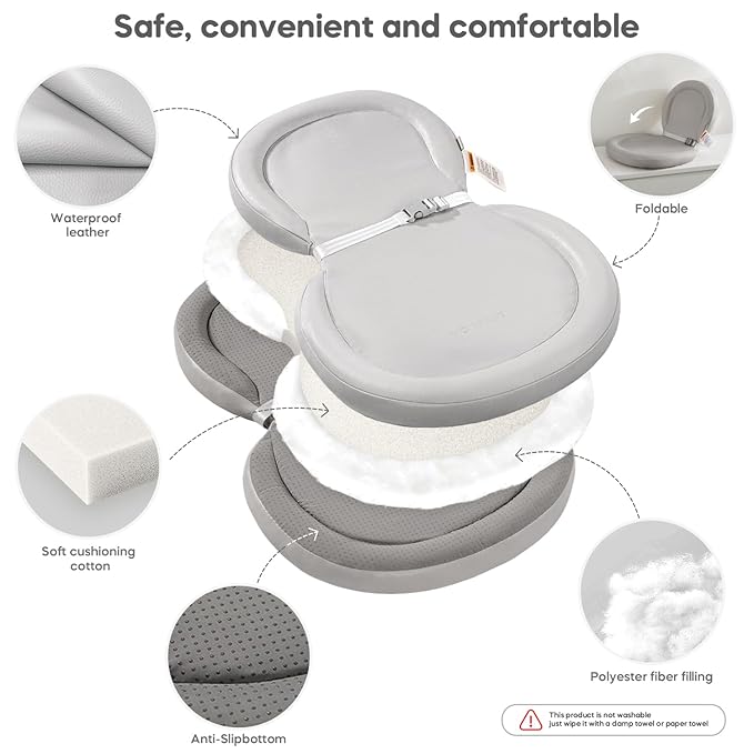 Baby Changing Pad with Waterproof & Wipe-Clean, Non-Slip Foldable PU Diaper Changing Pad, Adjustable Safety Belt, Changing Pad for Dresser, Changing Table,30"X19",Gray