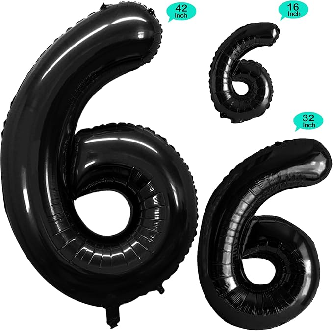 GOER Black Foil Balloons Number 6,Huge Number Balloons for 6th Birthday Party Supplies Anniversary Decorations (3 pcs,42 inch,32 inch,16inch)