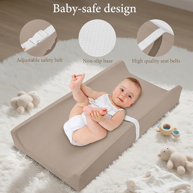 Baby Diaper Changing Pad, PU Compressed Waterproof Portable Wipeable Diaper Mat for for Travel, Fits Dressers & Tables (Khaki)