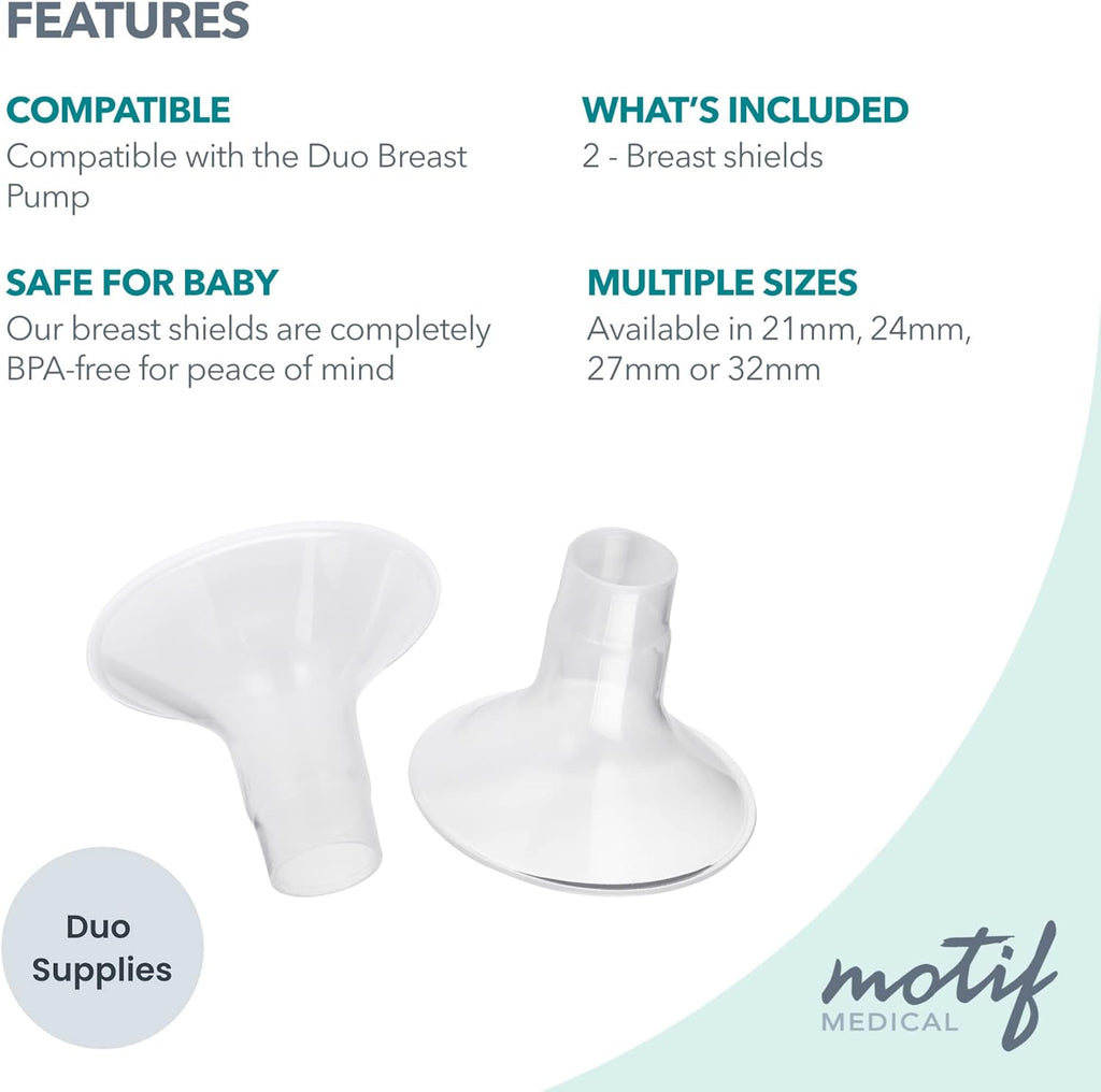 Motif Medical Duo Breast Pump Flange - Comfortable Flanges for Better Milk Flow & Pumping Ease - Ideal Breast Pump Flange Insert for Breastfeeding Moms (2 Shields, 19 mm)