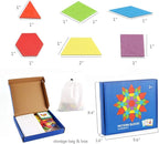 155 Pcs Wooden Pattern Blocks Set Geometric Shape Puzzle Kindergarten Classic Educational Montessori Tangram Toys for Kids Ages 4-8 with 24 Pcs Design Cards