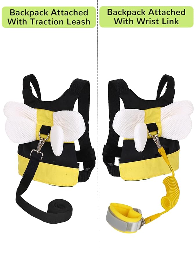 Toddler Harness with Anti Lost Wrist Link - Cute Children Leashes, Yellow Bees Baby Traction Safety Rope Leash with Key Lock Design, for Boys/Girls Walking Assistant