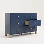 Storkcraft California 6 Drawer Double Dresser (Midnight Blue with Driftwood) – GREENGUARD Gold Certified, Spacious Storage Organizer for Kids’ Room, Safety Interlocking Drawer System