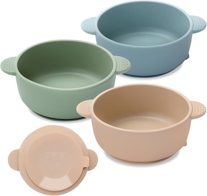 Baby Bowls with Suction, 3 Pack Baby Led Weaning Supplies, Soft Silicone Food Bowl for Babies Kids Toddlers, BPA Free, Microwave and Dishwasher Safe, Multicolor