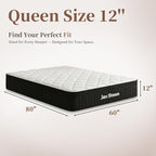 12 Inch Queen Mattress, Queen Size Memory Foam Mattress & Pocketed Coils, Medium Support for Pressure Relief & Motion Isolation, Fiberglass Free, Certified Safe Materials, Mattress in A Box